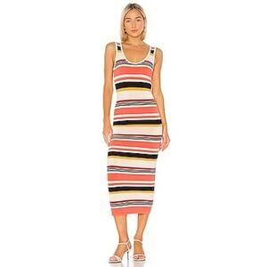 RONNY KOBO Latice Rustic Red Pink Striped Sleeveless Beach Midi Dress Size XL